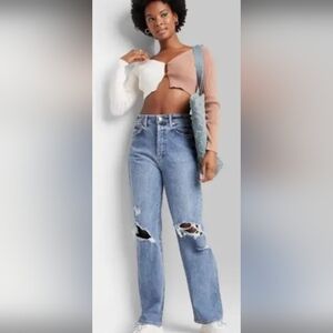 Wild Fable High Rise Distressed Blue Straight Jeans 5 button fly women's size 4